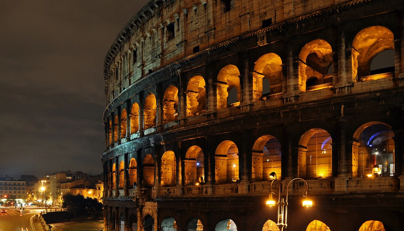 Exterior of the Colosseum and its surrounding pavement