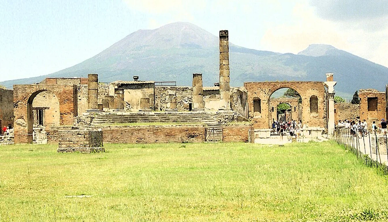Pompeii ruins with Mount Vesuvius beyond