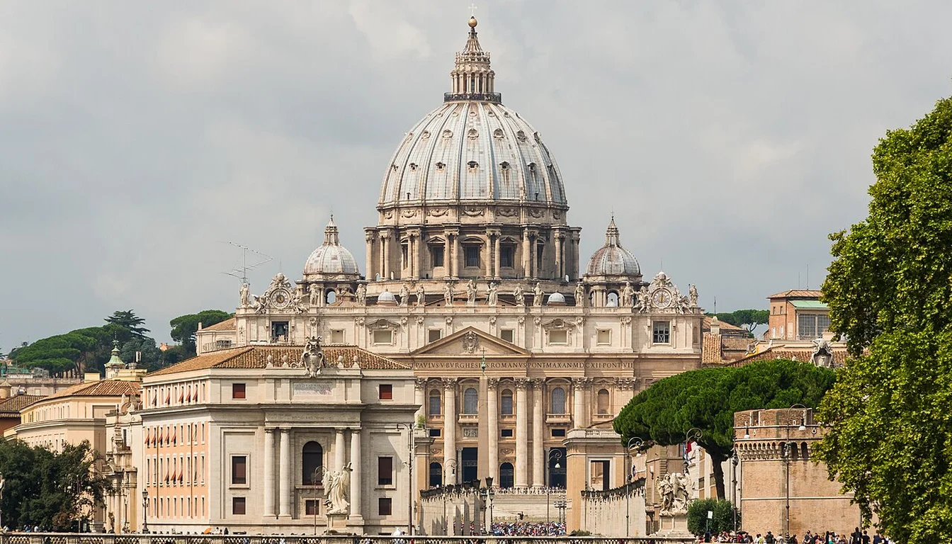 Exterior facade of St Peter's Basilica above the Vatican necropolis