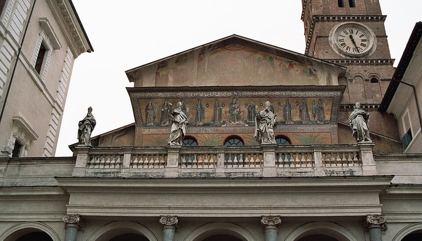 Mosaic facade and clock tower of Santa Maria in Trastevere